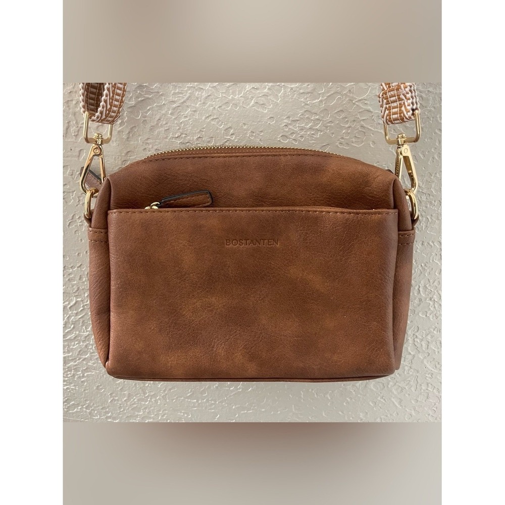 Brown Faux Leather Crossbody Bag with Gold Hardware